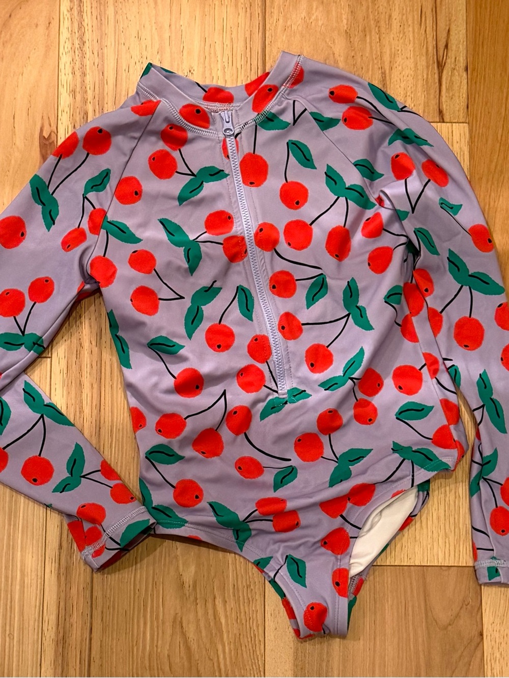 Hanna Andersson Purple One-Piece Rash Guard with Red Cherry Print